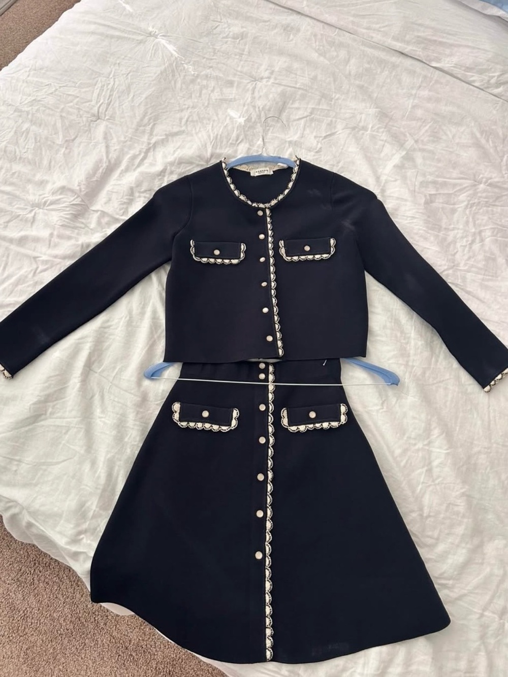 Sandro Navy Two-Piece Skirt Set with Contrast Trim